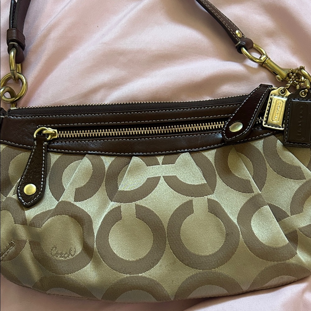Coach Signature Brown and Cream Shoulder Bag